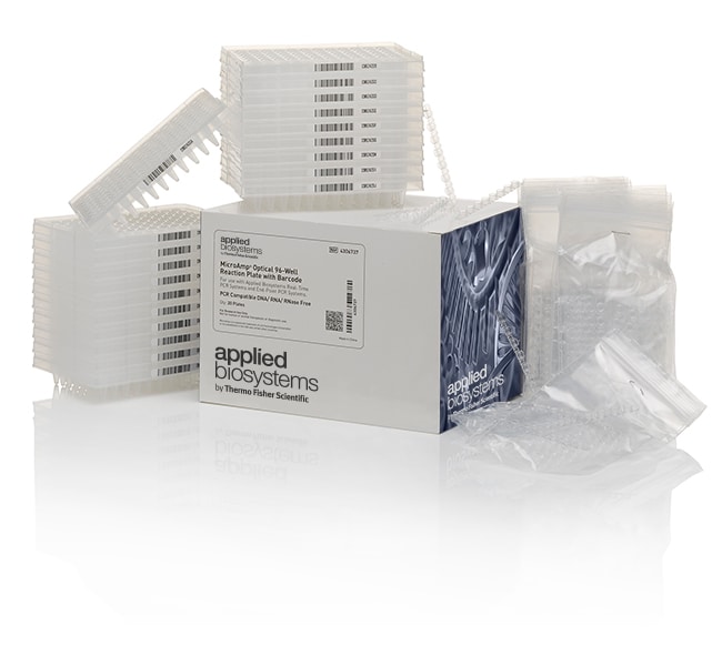 MicroAmp&trade; 光学 96 - 微孔反应板（带有条形码 &amp; 光学盖）